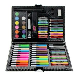 90pc Art Set Kids Watercolour Pens Crayons Pencils Sponge Scissors Oil Pastels Junior Artists Drawing Sketching Colouring Painting Case