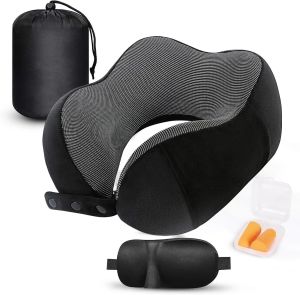 Travel Pillow Memory Foam U Shaped Neck Support Soft Head Rest Car Plane Cushion With Eye Mask & Earplugs