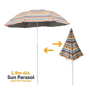 1.8M Sun Beach Parasol With Multicolours Stripe & Tilt Function For Garden, Beach