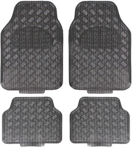 Titan Car Mat Set Carbon Metallic Checker Plate Look Car Mat Non-Slip Deep Dish