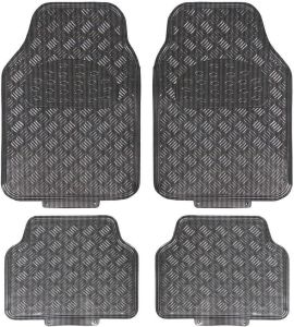 Titan Car Mat Set Carbon Metallic Checker Plate Look Car Mat Non-Slip Deep Dish