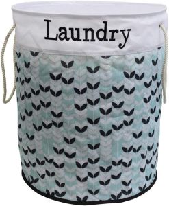 Pop-up Round Polyester Laundry Washing Basket With Rope Handles For Home Use In Light Blue Color