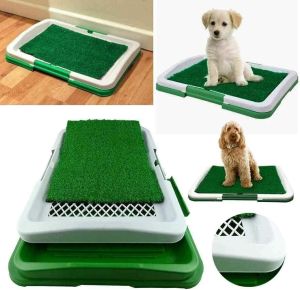 Pet Indoor Toliet Training Pad With Mesh Tray & Grass For Potty Use