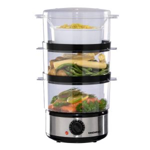 3 Tier Steamer 7 Litre Stainless Steel with Black Dial 60 Minute Timer(Clear)