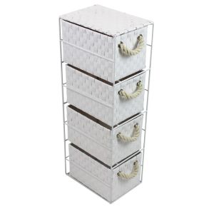 Four Drawer White Storage Unit With Rope Handles Storage Cabinet Unit