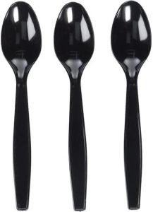 50 PCS x Reusable Plastic Spoons Black Disposable Cutlery Spoon For Catering Weddings Events