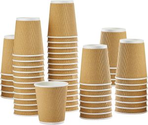 500 X Kraft 12oZ Ripple 3 Ply Disposable Insulated Paper Cups For Tea Coffee Cappuccino Hot Drinks