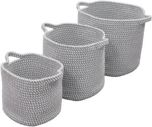 Set Of 3 Round Shape Cotton Lightweight Storage Rope Basket For Home Decor Use
