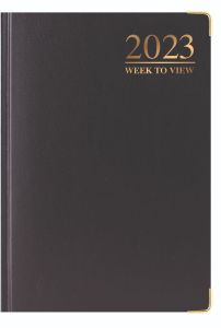 2023 A5 Diary Week To View 80GSM Paper Gilt Edges Metal Corners Gold Edge(Black)