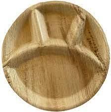 25Pc Disposable Palm Leaf 4 Partition Compartments Plates 12inch Round