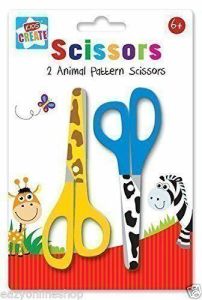 2 x Animal Print Pattern Children's Kids Safety Scissors Arts & Craft School 6+