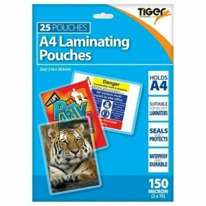 A4 Laminating Pouches 150 Microns Durable Seals Protected Waterproof Pack Of 25