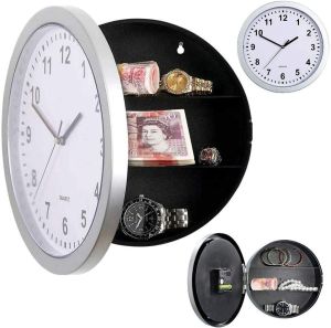 New Silver Wall Clock Safe With Secret Hidden Compartment Money Stash Security Jewellery