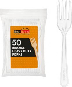 50 Clear Plastic Forks Strong Heavy Duty Clear Plastic Forks, Reusable and Washable Forks