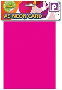 24 Sheets Of A5 Mixed Neon Colour Card Pink Yellow Green Orange 200gsm Art Craft