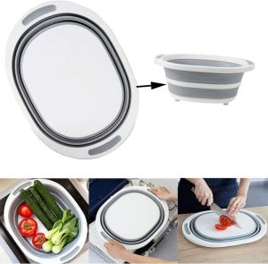 2 in 1 Collapsible Vegetable Fruit Wash Basin Basket Chopping Cutting Board
