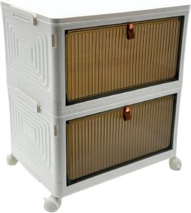 2 Tier Stackable Storage Cabinet With Wheels Foldable Plastic Storage organizer Boxes With Magnetic Doors