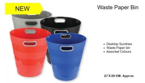 PLASTIC WASTE PAPER BIN BASKET DUSTBIN ASSORTED COLOURS OFFICE HOME TOILET ROOM