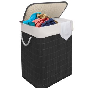 Bamboo Laundry Hamper 105L Dual Compartment Basket Removable & Washable Liner