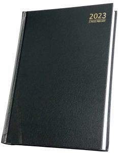 2023 A4 2 Day A Page Hardback Desk Diary Planner Organiser Year Planner (Black)