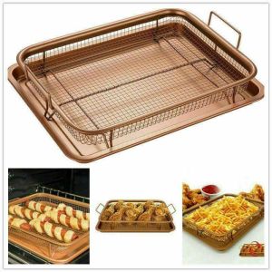 Copper Crisper Tray Non-Stick Oven Baking Tray with Elevated Mesh Pan Air Fryer