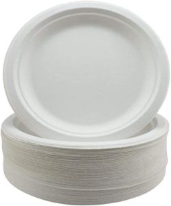 Super Rigid Disposable Plates (10 Inches) 100% Biodegradable White Bagasse 50PC