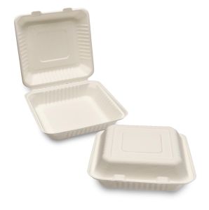 Bagasse Meal Box 1 Compartment White Color Size 9 Inch (Pack of 50)