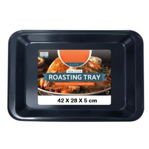Non Stick Deep Roasting Tray Oven Turkey Roast Bakeware Pan Carbon Steel Dish - 42 X 28 X 5 cm