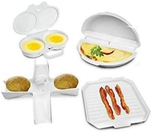 4 Pcs Microwave Cookware Cooker Set Cooker Rack Omelette Pan Potato Baker Double Egg Poacher Maker Bacon Tray4 Pcs Microwave Cookware Cooker Set Cooker Rack Omelette Pan Potato Baker Double Egg Poacher Maker Bacon Tray