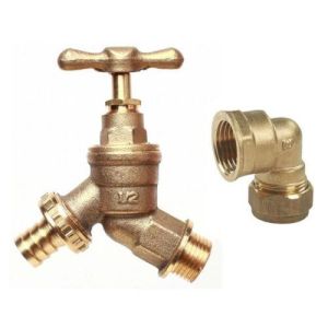 1/2" Brass Tap Hose Union BIB outside Wall Elbow Water Butt Garden Outlet Hose