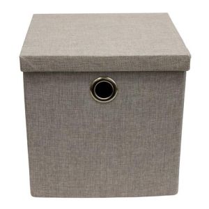 Folding Fabric Storage Box With Chrome Handles Hole For Home, Office Use Size 30x28x28Cm Light Grey Color