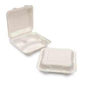 Bagasse Meal Box 3 Compartment Super Rigid Biodegradable White (8 inchx150)