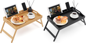 Bamboo Bed Tray Table With Foldable Legs Breakfast Tray Multipurpose Lap Tray