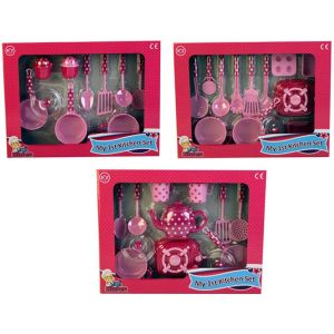 My 1st Kitchen Set Pink Little Girl Spotty Kitchen Set - 3 Assorted Design Sets