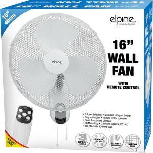 16" WALL MOUNTED FAN WITH REMOTE 3 SPEED AIR COOL TIMER OSCILLATING MESH GRILL