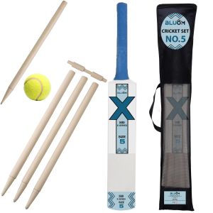 Size 5 Cricket Set in Mesh Carry Bag With Cricket Bat, Ball, 4 Stumps, Bails And Bag Kids Cricket Sports Training Set Outdoor Sports Garden Games