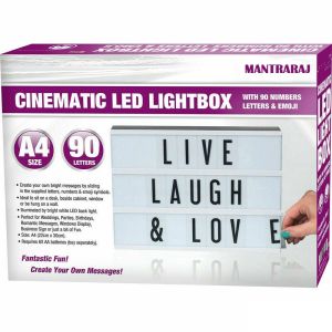 A4 LED SIGN CINEMATIC LIGHT UP BOX WITH 90 LETTERS SYMBOLS WEDDING PARTY DÉCOR