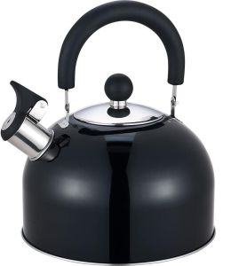 2.5L Stainless Steel Whistling Kettle Stovetop Kettle with Phenolic Handle Black/Cream