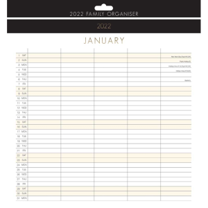 2022 Large Month to View Wall Hanging Premium Calendar 5 Column Planner