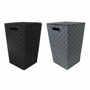 Modern Laundry Clothe Plastic Basket With Metal Handles For Bathroom, Home Use Black, Grey Color