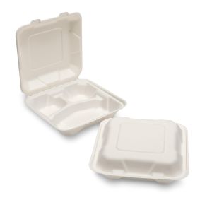 Bagasse Meal Box 3 Compartment Super Rigid Biodegradable White (9 inchx100)