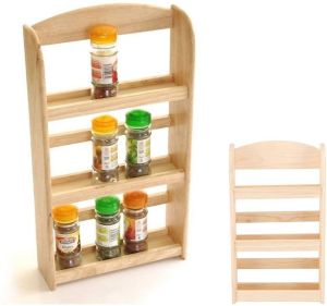 3 Tier Hevea Wood Wooden Herb Spice Rack Jar Holder Stand Wall Mounted Herbs