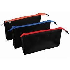 Flat Triple Pocket Pencil Case Pouch Black-Ideal for School/College/Uni Makeup