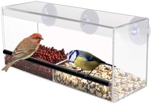 Clear Window Bird Feeder Table With Hanging Suction & Perspex View For Seed, Nut