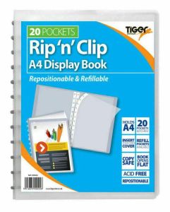 A4 Rip N Clip Display Book Glass Clear Refill Storage Folder + 20 Wallets File