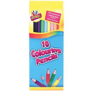Art Box 10 x Kids Full Size Coloured Pencils Children School Art Drawing Crayons
