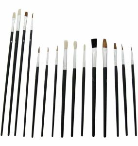 15PC ARTIST PAINT ART BRUSH SET ACRYLIC WATERCOLOUR OIL ROUND POINTED & FLAT BRUSHES