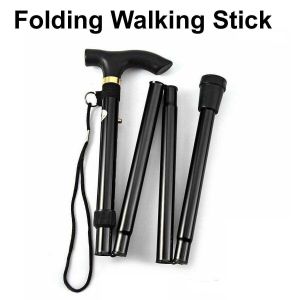 Foldable Walking Stick Easy Adjustable Height Extendable Non Slip Walking Cane Black