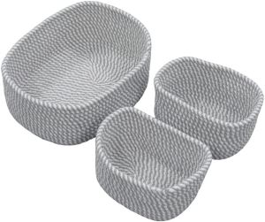 Set Of 3 Rectangular Cotton Lightweight Storage Rope Basket For Home Decor Use