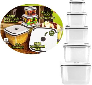5 Piece Airtight Food Storage Containers Set Plastic Microwave Freezer Safe Storage Boxes